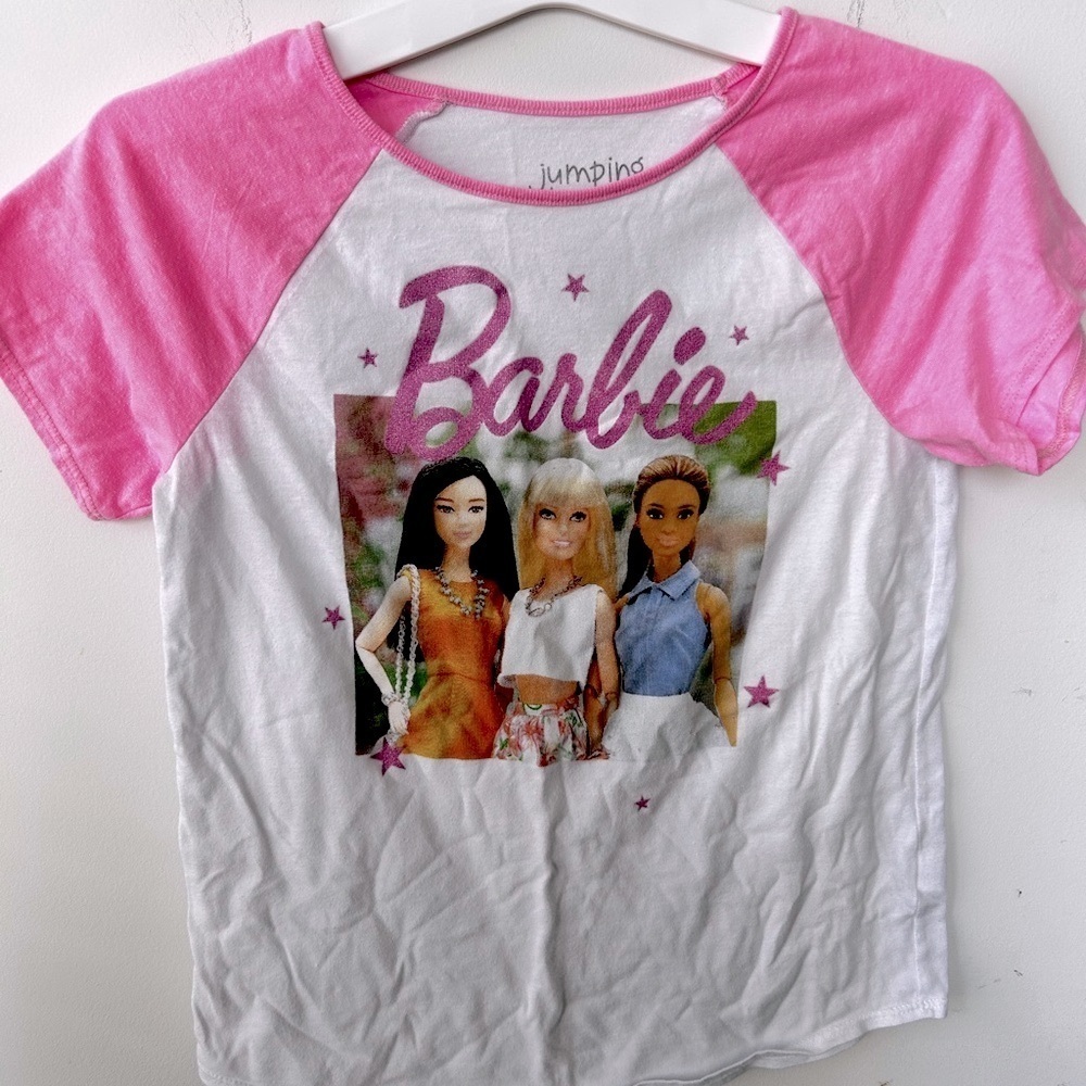 Jumping Beans Barbie Pink and White Kids T-Shirt.  Size 12 girls​